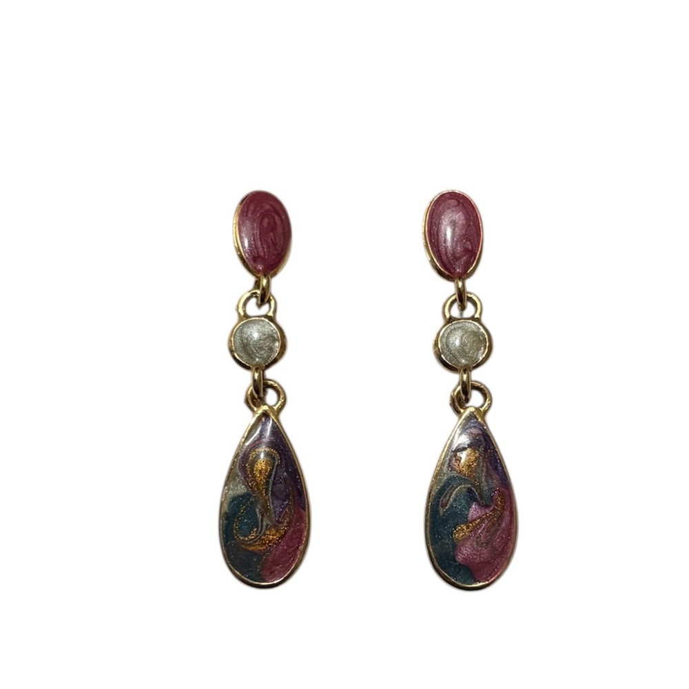 80s Vintage Enamel Purple and Goldtone Drop Earrings